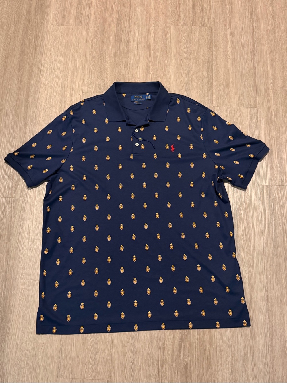 Polo Ralph Lauren Slim Fit Custom Crest Print Polo Navy Red Pony XL New No Tag